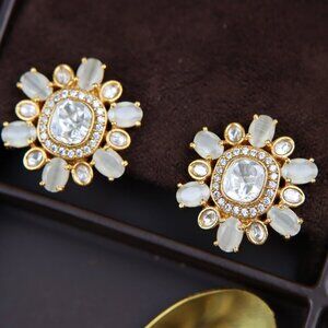 Royal Bloom Brass Earrings with Kundan , JP16